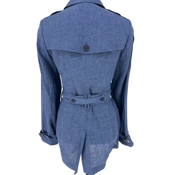Burberry Brit 100% Linen Short Trench Coat in Blue - Picture 15 of 16